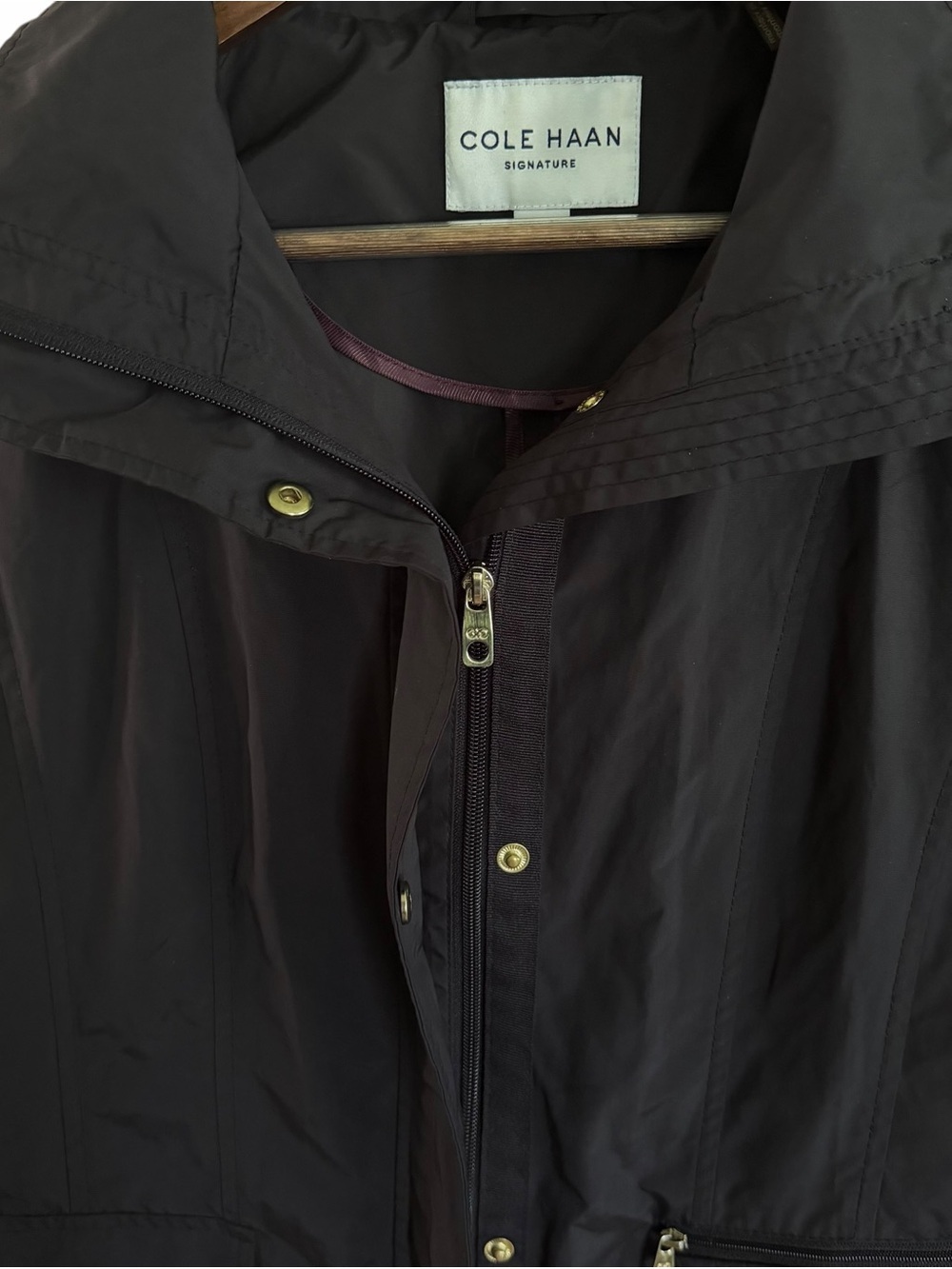 Cole Haan Signature Black Hooded Rain Jacket Womens Small Petite Zip Coat - Picture 6 of 12